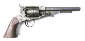 ROGERS & SPENCER ARMY PERCUSSION REVOLVER: 44 ML; 6 shot non fluted cylinder; 190mm (7½”) octagonal barrel; g. bore; standard sights & fittings; marked ROGERS & SPENCER UTICA N.Y. to the top strap; vg profiles & clear markings; patchy grey finish with are