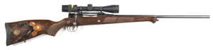 MAUSER 98 & D.W.M. B/A SPORTING RIFLE: 7x57; 5 shot mag; 24" barrel; g. bore; no sights fitted; fitted with a Trijicon 3-9x40 scope with good optics; vg blacked finish to barrel, receiver & floor plate; grey to t/guard; g. custom built stock with chequere