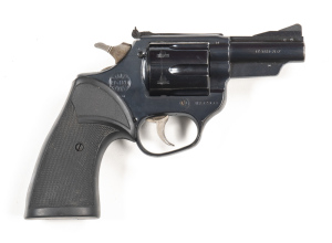 ASTRA 357 D/ACTION REVOLVER: 357 Mag; 6 shot fluted cylinder; 76mm (3") barrel; g. bore; standard sights & markings; retaining 98% original blacked finish with colours to hammer & trigger; vg Pachmayr rubber grips; gwo & vg cond. In original Astra shippin