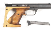 HAMMERLI MODEL 232 S/A TARGET PISTOL: 22 R.F short; 5 shot mag; 127mm (5") barrel; g. bore; standard sight, address & model to lhs of barrel; g. profiles & clear markings; black matt finish to barrel & frame with v. minor marks; vg contoured walnut grips;