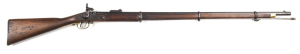 N.S.W. COLONIAL ISSUE 1853 PATTERN 3 BAND ENFIELD PERCUSSION RIFLE: 577 Cal; 39” barrel; standard sights & fittings; lock marked V.R. ROYAL CYPHER ENFIELD 1858; mellow brass t/guard marked N.S.W., butt plate A200; g. profiles, wear to lock markings; blue/