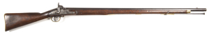 BRITISH TOWER 1839 PERCUSSION MUSKET converted from a British Model 1835 flintlock musket: 750 smooth bore; f. bore; 39” barrel; lock marked V.R. ROYAL CYPHER TOWER; g. profiles & clear markings; mellow finish to brass t/guard & furniture; blue/plum fini