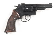 CROSSMAN MOD 38C AIR REVOLVER: 22 Air; 6 shot cylinder; 92mm (3¾") barrel; standard sights; g. bore; no visible marking; g. profiles; with a full black finish to all metal; vg brown plastic moulded grips; gwo & cond. #163903 Post '47 L/R