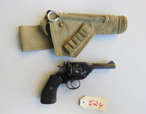 WEBLEY & SCOTT MK 111 C/F REVOLVER: 38 Cal; 6 shot fluted cylinder; 102mm (4”) barrel; g. bore; standard sights; top strap inscribed WEBLEY & SCOTT BIRMINGHAM & LONDONN; side marked MARK III 38; g. profiles & clear markings; retaining 80% original blue fi