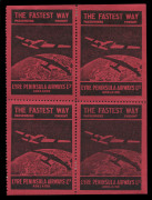 Aerophilately & Flight Covers : Oct.1929 (AAMC.145b) Eyre Peninsula Airways Ltd vignette (black on deep red), block (4). Mint. An extremely rare multiple which cost $873 when last sold by public auction. Cat.$750. Provenance: The Nelson Eustis Gold Medal