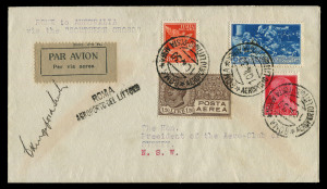 Aerophilately & Flight Covers : 9 Oct. 1930 (AAMC.171a) England - Australia intermediate cover flown by Sir Charles Kingsford Smith in the Southern Cross Junior endorsed 'ROME to AUSTRALIA/via the "SOUTHERN CROSS"' and signed "C Kingsford-Smith" on face, 