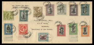 PAPUA - Aerophilately & Flight Covers : PAPUA - Aerophilately & Flight Covers: 20 Dec. 1932 (AAMC.P51) Kokoda-Salamaua long cover with Lakatois 3d 'AIR MAIL' overprint plus Pictorials set to 2/- tied 'KOKODA ND/NEW GUINEA' d/s carried by F Drayton in a Guinea Airways Junkers F13, minor aging marks on a couple of stamp perfs only, Cat. $850. Only 10 covers flown. The pilot was killed in a crash at Wau six days later.