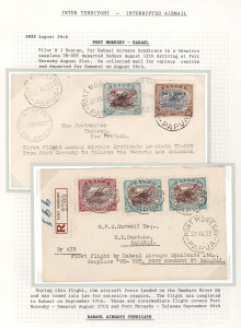 PAPUA - Aerophilately & Flight Covers : PAPUA - Aerophilately & Flight Covers: 26 Aug. & 26 Sept.1933 (AAMC.P66) Port Moresby - Rabaul intermediate flight covers (2): Port Moresby - Samarai Reg'd (26 Aug.) & Port Moresby - Talasea (26 Sept.); the delay in the flight caused by the need for repairs following a forced landing on the Mambare River. Cat.$600.