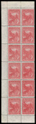 TASMANIA : TASMANIA: 1899-1900 (SG.230) 1d bright lake, De La Rue Printing marginal strip of 12 (2x6) from left of pane, showing Plate No "3" in red in lower-left corner, mounted at top only, lower ten units MUH.