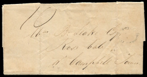TASMANIA - Postal History : TASMANIA - Postal History: 1832 (Aug.10) Hobart to Campbell Town entire showing the latest known date of the oval "HOBART TOWN/V.D.L" handstamp, the letter rated at 10d under the 1828 Act for a single letter carried between 70