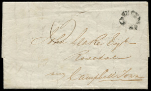 TASMANIA - Postal History : TASMANIA - Postal History: 1835 (Aug.17) Launceston to Rosedale entire, showing a good strike of the Type 2 double oval handstamp of Launceston, rated 5d under the 1834 Postal Act, being the single rate for a distance of betwe