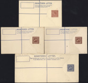FIJI : Postal Stationery - Registration Envelopes: 1920-37 unused selection with KGV 1920 2d+2d size G (2, slightly different lengths), 1927 2d+3d size H2 (3, two optd 'SPECIMEN'), 1927 unlisted size G optd 'SPECIMEN', 1937 2d+4d brown KGVI, generally fin - 3