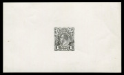 KGV Heads - Single Watermark : THE PERKINS BACON DIE PROOFS: State 2 die proof with a field of horizontal lines behind the King's head, in black on highly glazed thin card (125x75mm) with no endorsements on the face, 'PERKINS BACON & CO LTD/PROOF/...' cac