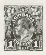 KGV Heads - Single Watermark : THE PERKINS BACON DIE PROOFS: State 2 die proof with a field of horizontal lines behind the King's head, in black on highly glazed thin card (125x75mm) with no endorsements on the face, 'PERKINS BACON & CO LTD/PROOF/...' cac - 2