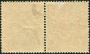 KGV Heads - Single Watermark : 1d Brownish-Red Die III (G112) pair with variety "Break in upper frame at left" [15] on left side unit (small hinge thin), shade identified by Orlo Smith (for then G107), and gives the correct purplish-red u/v reaction, a 1d - 3