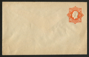 Envelopes : 1920-21 KGV 2d Orange 'Star' Embossed - No 'Postage', fine unused. BW:EP21, Cat $400.