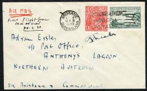 Aerophilately & Flight Covers : Australian Aerophilately - 19 Feb.1930 (AAMC.152a) Camooweal - Anthonys Lagoon flown cover carried by A.A.S. to link with the newly established Qantas service from Brisbane and signed by the pilot, Frank Neale. Cat.$400+.