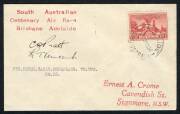 Aerophilately & Flight Covers : AUSTRALIA: Aerophilately & Flight Covers: THE BRISBANE - ADELAIDE AIR RACE of DECEMBER 1936:&nbsp;16-18 Dec.1936 (AAMC.666) Flown cover, carried and signed by C.D. Pratt and R.T. Vincent, entrants No.35 who flew a Klemm Eagle Mo
