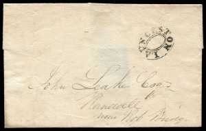 TASMANIA - Postal History : 1830 (May 10) "Leake" correspondence: Launceston to Rosedale outer (faults on reverse from previous poor mounting), showing a very fine strike of the Type 2 double oval handstamp of Launceston. Strikes of this quality are hard 