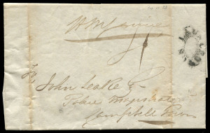 TASMANIA - Postal History : TASMANIA - Postal History: 1833 (Nov.14) Launceston to Campbell Town entire from "H.M. Service" from Lewis Gilles to John Leake showing a very good strike of the Type 2 double oval handstamp of Launceston, rated 4d following t
