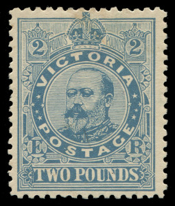 VICTORIA : VICTORIA: 1905-13 (SG.445) Wmk Crown/A Perf.11 KEVII £2 dull blue, light hinge-related gum thins at top, fresh mint. Cat.£1300.