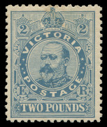 VICTORIA : VICTORIA: 1905-13 (SG.445) Wmk Crown/A Perf.11 KEVII &pound;2 dull blue, light hinge-related gum thins at top, fresh mint. Cat.&pound;1300.