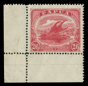 PAPUA : 1911-15 (SG.91w) Monocolours 2/6d carmine-rose Lakatoi, with "watermark Crown to right of A" variety, corner example, superb MUH. Cat.£600+.