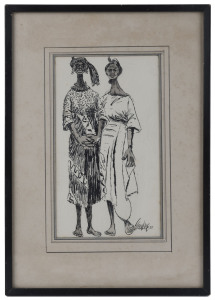 Joseph GREENBERG (1923 - 2007) Two women, pen and ink, signed and dated '57 at lower right, 27 x 15cm.