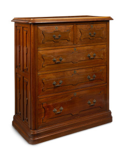 An impressive Anglo-Indian chest of drawers, solid teak construction with original hardware, circa 1865, 128cm high, 113cm wide, 53cm deep