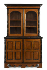 An Indo-Portuguese bookcase, teak and ebony with peg joint construction, Goan origin, early 19th century, 206cm high, 123cm wide, 50cm deep