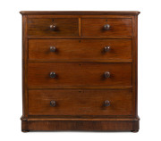 An antique five drawer chest, mahogany, circa 1870, 105cm high, 107cm wide, 53cm deep