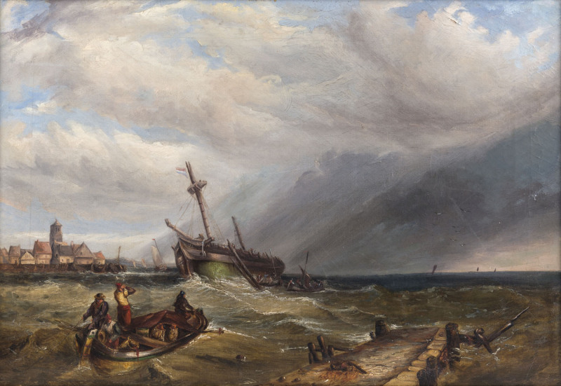 European School, (Unloading in Rough Seas), oil on canvas, early-mid.19th Century,