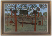 DICK (Goobalathaldin) ROUGHSEY (Australia (Aboriginal), 1924-85), Emus in Termite Country, acrylic on board, dated "82" lower left; signed "Goobalathaldin" lower right, 50 x 77cm. - 2