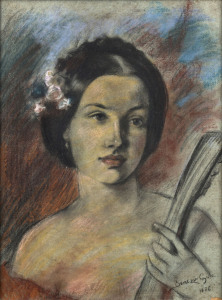 GYULA VON BENCZUR (Portrait of a Young Woman), pastels & chalk, signed "Benczur Gyula" and dated "1886" lower right, 55 x 40cm.