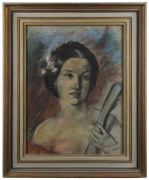 GYULA VON BENCZUR (Portrait of a Young Woman), pastels & chalk, signed "Benczur Gyula" and dated "1886" lower right, 55 x 40cm. - 2