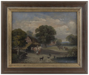 Artist Unknown, A pair of naive farmyard scenes, oil on board, both 30 x 38cm (approx.) - 2