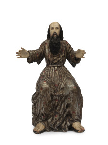 John The Baptist seated, polychrome carved wooden statue, Spanish, 17th/18th century, 30cm high