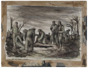 RAYMOND AUSTIN CROOKE (1922 - 2015) The Burial, ink and wash on art paper, laid down on board, signed and dated "Ray Crooke '46" lower right, 29 x 40cm.