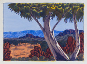 IVAN PANNKA (or PANKA) (Australian Aboriginal 1943 - 1999), Central Australian Landscape with MacDonnell Ranges, watercolour on board, signed "Ivan Panka" lower left,