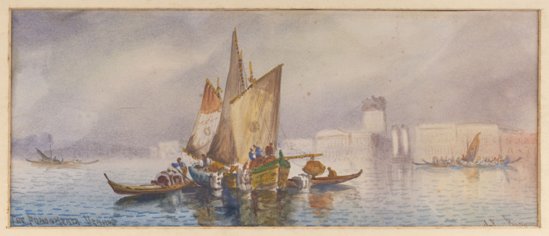 Artist Unknown A pair of Venetian harbour scenes titled "Bridge of Sighs, Venice" and "The Fundamenta, Venice", watercolours, later 19th Century, both titled lower left and signed (illegibly) lower right,
