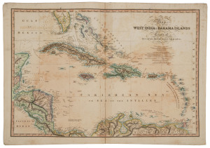 JAMES WYLD (1812 - 1887), "Map of the West India & Bahama Islands with the adjacent Coasts of Yucatan, Honduras, Caracas &c. . . . 1825", scarce first edition, (London), double sheet, 58 x 82cm.