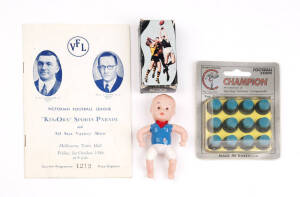 FOOTBALL COLLECTABLES, noted folder of club auction catalogues; annual reports of VFL Second Eighteens 1926 & 1939; Victorian Football Union (4) & Saturday Morning Football League (2); 1910 Australian Football Council minutes (poor); 1948 Kia-Ora Sports P