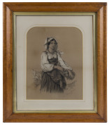 SUSANNAH "Sissie" HEMMING (1862 - ?) Untitled (portrait of a girl gathering flowers), pencil and charcoal, signed "Sissie Hemming" and dated 1881 lower right, approx 36 x 35cm. Accompanied by a similar portrait of a young boy in sailor outfit, unsigned a - 2