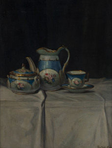 János PENTELEI-MOLNAR (Hungarian, 1878-1924), Still life with porcelain, oil on canvas, signed lower right, 70 x 54cm.