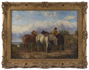 Artist Unknown, (Resting the horses), oil on canvas, early 19th Century, signed (indistinctly) lower right,