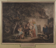 W. WARD, after GEORGE MORLAND (1763 - 1804), Hand-coloured engravings titled "The Thatcher" (published 1783), "The Dairy Farm" (1788) and "Cottagers" (1791), all framed (2 glazed), each overall 63 x 80cm (approx.). - 3