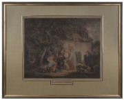 W. WARD, after GEORGE MORLAND (1763 - 1804), Hand-coloured engravings titled "The Thatcher" (published 1783), "The Dairy Farm" (1788) and "Cottagers" (1791), all framed (2 glazed), each overall 63 x 80cm (approx.). - 4