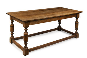 An antique English oak refectory table, 19th century, ​74cm high, 183cm wide, 87cm deep