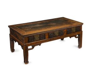 A Chinese hardwood table with two drawers, early to mid 20th century, 50cm high, 122cm wide, 64cm deep