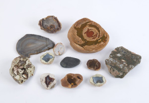 Twelve mineral specimens, the largest 15cm wide